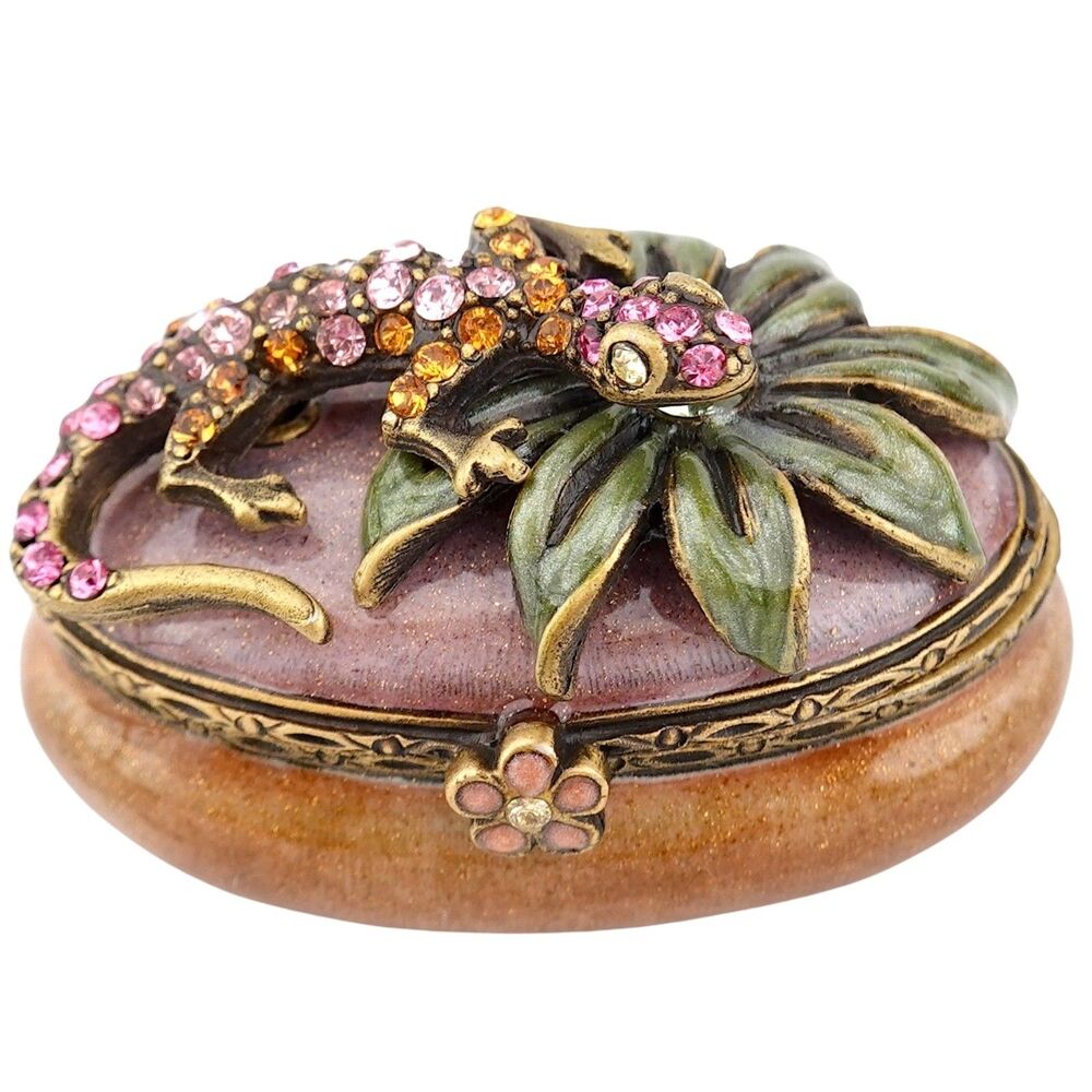Jay Strongwater Pink Lizard Salamander Multicolor Oval Trinket Box RARE